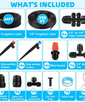 Components of No Fuss 234 Foot Drip Irrigation System Kit With Adjustable Three Spray Patterns For Gardens Raised Beds Lawns and Greenhouses