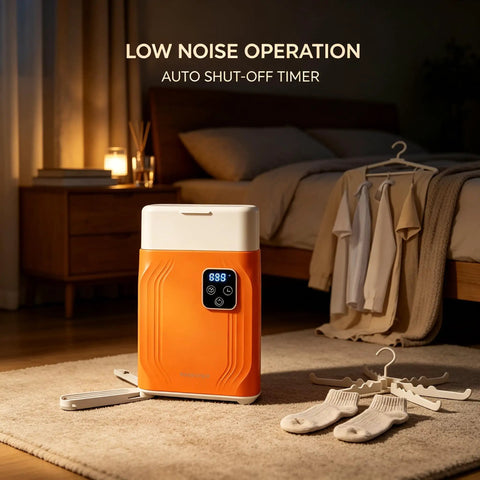 All In One Portable Clothes And Shoe Dryer With Hot Air Heater Mini Compact Electric Dryer in bedroom setup
