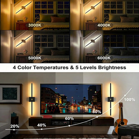 Battery Operated Wall Sconces Set Of 2 Rechargeable Wireless Wall Lights 360 Rotatable Magnetic Modern Lamps showing 4 color temperatures and brightness levels.