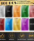 100 Piece Colorful Aluminum Engraving Blanks For Laser Etching 86 X 54 mm 0.21 mm Thick, showing ten color options including gold, green, and blue.