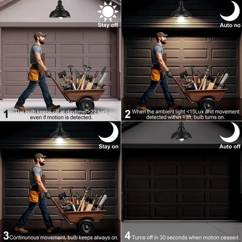 Motion Sensor LED Bulbs With 5500K Daylight No Hassle Auto On Off Lighting For Dusk To Dawn Security Motion Activated 13W 100W Equivalent E26 A19 Outdoor And Indoor 3 Pack Energy Saving shown at garage light