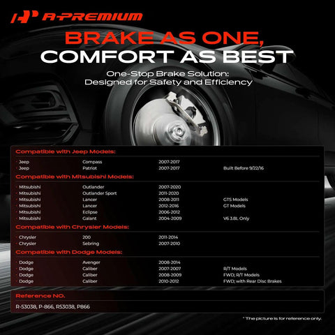 Image showing compatibility chart for Heavy Duty Front Brake Rotors And Top Shelf Ceramic Pads Set For Jeep Compass Cherokee And Mitsubishi Outlander Lancer 11 57 Inch 294Mm.