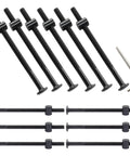 Drop Dead Solid Heavy Duty Carbon Steel M6 Bunk Bed Bolts And Barrel Nut Kit With Hex Wrench Four Inch Black hardware kit displayed.