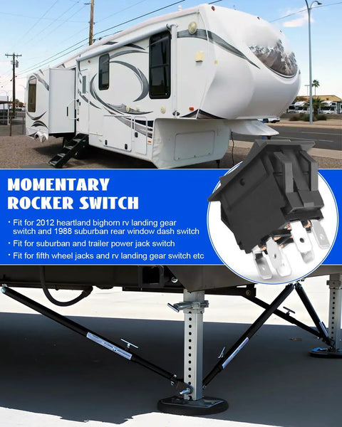 Beefed Up 30 Amp DPDT Momentary Rocker Switch with On Off Momentary On Function, shown with RV and landing gear setup.
