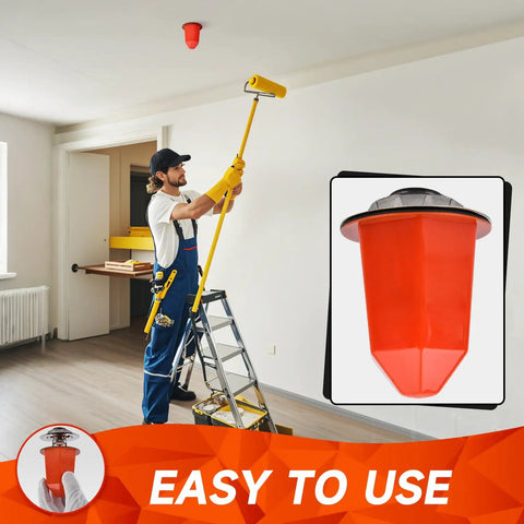 Man using Snag These Bad Boys 20 Pack Magnetic Fire Sprinkler Paint Covers Designed for Recessed Heads while painting ceiling.