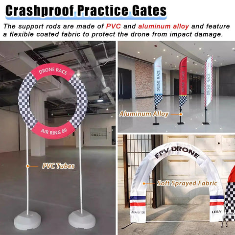 DIY Obstacle Course Kit For Drones Dope Hoop Gates And PVC Track For 23.6 Inch Quadcopter FPV RC Racing Training Set Stable Crashproof Obstacle Course For Practice Competitive Drills And Custom Track Building featuring red and black checkerboard gates.