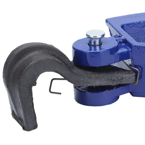 Close-up of Heavy Duty Manual Pipe Bender for 1/2 to 3/4 Inch Conduit, featuring blue C45 steel hook detail.