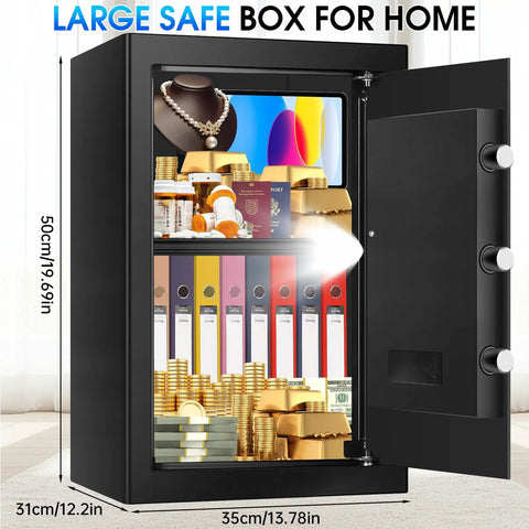 Open 3.3 Cu Ft Large Fireproof Safe For Home Use With Electronic Keypad And Spare Key Removable Shelf Digital Lock Waterproof