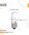 Built Tough E10 Screw Base Led Bulb 12 Vdc 0.25 Watt White Round Top Mini Lamp size dimensions shown on graphic.