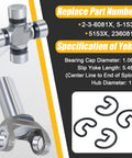 Transmission Slip Yoke And U Joint Kit For Turbo 350 TH350 700R4 1310 Series 26 27 Spline dimensions and specifications