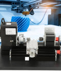 Kickass Mini Metal Lathe With Detachable Motor And Smart Headstock Design High Speed 20000Rpm Precision Benchtop Engraver For Soft Metals Plastic Acrylic Super Slick 24 Watt Desktop Hobby Machine Us Plug on a workbench with detailed machinery.