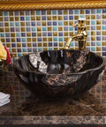 USZWBY Bathroom Sink, Countertop Basin Ceramic Art Basin Sinks Counter Top Wash Basin with gold floral design