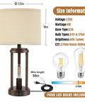 Farmhouse Table Lamps Set Of 2 With Touch Control And 3 Way Dimming, featuring dimensions and bulb specifications.