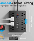 Heavy Duty Six Foot Flat Plug Extension Cord With Surge Protection Power Strip featuring eight AC outlets and six USB ports.