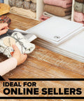 Person placing knitted item into Large White Poly Bubble Mailer Size 5 10.5 X 15 In Inside Dimensions With Cushioned Bubble Liner