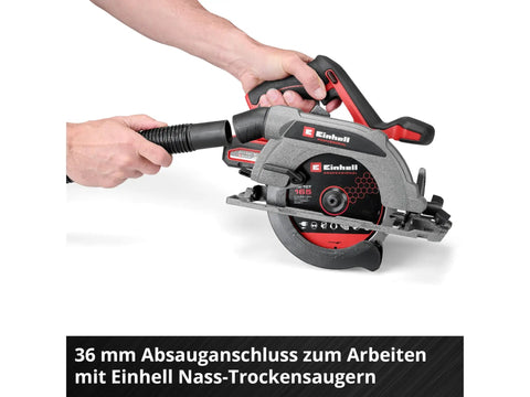 Professional Brushless Cordless Circular Saw Featuring 165MM Blade And Turbo Motor For Clean Wood Cutting and Heavy Duty Framing with dust extraction attachment.