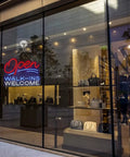 Open Walk Ins Welcome Neon Sign With Dimmable LED Eye Catching Lit Bright Red Light for Shop Front 60x45cm Acrylic Backboard