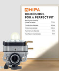 Carburetor Kit For Ryobi 25cc 2 Cycle String Trimmers RY251PH RY252CS RY253SS RY254BC With dimensions guide sign