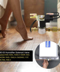 Universal 24 Volt Humidifier Solenoid Valve Assembly Replacement For GeneralAire Humidifiers displayed on wood floor.