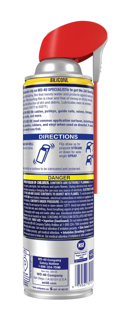 Back label view of Silicone Dry Lubricant For Window Tracks And Moving Parts Clear Finish No Mess 13.3 Oz Can Pack Of 6
