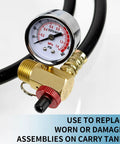 Air Tank Valve Kit With Safety Manifold And 0-200 PSI Gauge, 4 Ft Air Hose, Thread Seal Tape, Grab-and-Go Portable Tank Repair Set, 3 Piece Easy Fix For Quick Leaks And Maintenance. Brass gauge and valve for carry tanks.