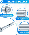 Close-up of zinc-plated hex head, sleeve anchor details, ideal for 20 Pack 1/2 X 3-Inch Sleeve Anchors For Concrete, Masonry And Brick.