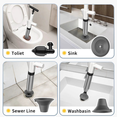 Turbocharged Toilet Unclogger Kit With Real-Time Barometer used in toilet, sink, sewer line, washbasin for clogs removal