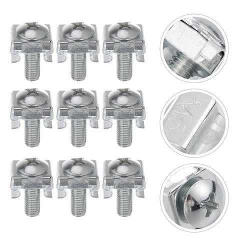 Premium Heavy Duty Server Rack Screws and Hella Tough Cage Nuts 100 Pack Essential Clip Kit with zinc plated screws and nuts.