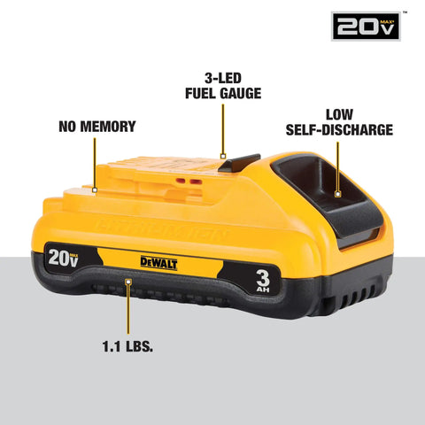 20V Max Battery Pack 3.0Ah, 2-Pack With LED Fuel Gauge, No Memory, Low Self-Discharge, Lightweight model DCB230-2 close-up view