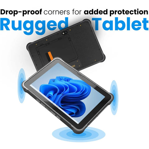 Built Different 10.1 Inch Rugged Tablet With High Speed Barcode Scanner Windows 11 Pro on a solid drop-proof device.