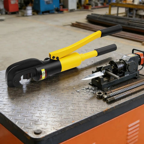 Heavy Duty 13 Ton Manual Hydraulic Rebar Cutter Bending Machine Shear For Steel Bars Up To 22mm Max Diameter on workshop table.