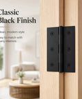 2.5 Inch Matte Black Door Hinges 6 Pack With Solid Steel Build, Square Corner on wooden interior door