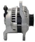 ACDelco Gold 334-1574 alternator, side view, silver housing with black pulley and mounting bracket