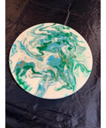 Hand Painted 18 Inch Lazy Susan With Clear Resin Coat on black surface, elegant swirl pattern, durable wood design for home decor.