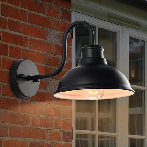 Gooseneck Barn Light Fixture For Outdoors 8 Inch Farmhouse Exterior Vintage Wall Mount Lighting Anti Rust Waterproof Matte Black
