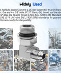 3/8 Inch Male JIC 37 Degree Flare To 1/2 Inch Male SAE ORB 90 Degree Elbow Hydraulic Adapter Twin Pack For Heavy Duty Fluid Lines SAE J514 J1926 Compatible Durable Port Fittings in silver