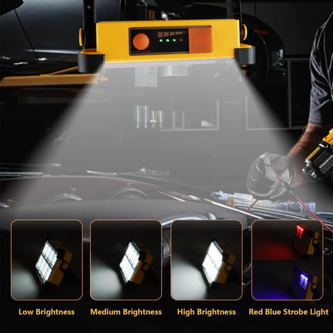 Rock Solid 120W Led Solar Work Light With Stand Blasts A Badass Ten Thousand Lumens Via Four Simple Switches Fully Rechargeable And IP65 Rated For Camping Fishing Car Detailing And Outdoor Chores Yellow