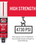 High Heat Epoxy Syringe Kit for Metal and Plastic Repairs shown with 4730 PSI strength label