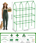 65 Inch Outdoor Cucumber Trellis For Climbing Plants with netting, shown with assembly pieces displayed, woman and cat for scale