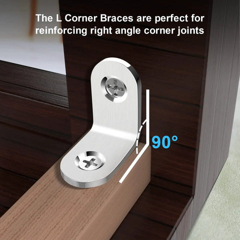Beefy Heavy Duty Stainless Steel L Brackets Set With 100 Screws 90 Degree Right Angle Shelf Corner Braces for wood support