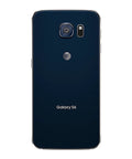 Slick Galaxy S6 Smartphone In Black Sapphire With 32GB Storage And Verizon Wireless Coverage showing sleek back design and camera.