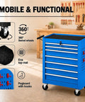 Gangster Tough Rolling Tool Chest With Seven Drawers Lockable Metal Tool Cart For Garage Setup featuring 360 swivel wheels and EVA top mat.