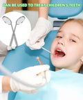 Stainless Steel Dental Mirror With Handle 6.5 Inch Angled 45 Degree in use during child's dental examination, pack of 2