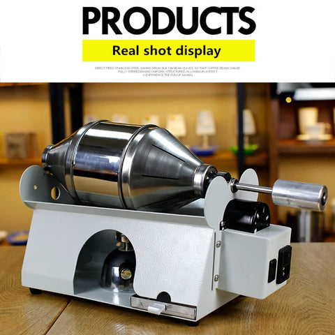 Crank Up Your Home Brewing Setup With This Solid Coffee Roaster Machine featuring stainless steel drum and burner.