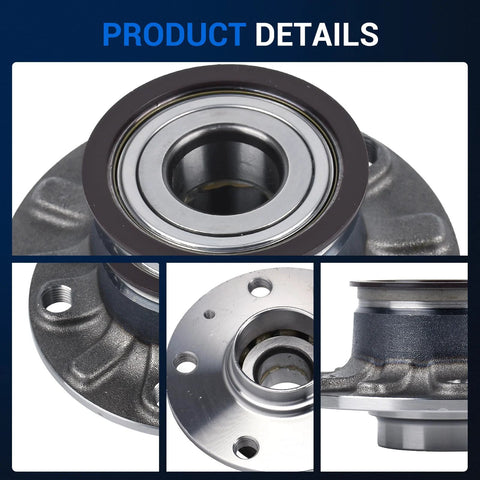 Close-up of Beefed Up Rear Wheel Bearing And Hub Assembly 512336 Fits Audi A3 2006 2020 Jetta 2012 2021 Beetle 5 Lug Non ABS Replacement