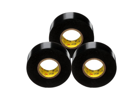 Three rolls of Heavy Duty Vinyl Electrical Tape Workhorse Grade 0 to 221 Fahrenheit Temperature Range displayed on white background.