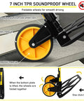 Folding aluminum hand truck with yellow rubber wheel; 440lb capacity luggage dolly for travel and office use.