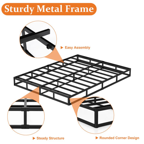 Heavy Duty Steel Box Spring For Queen Bed Base With Durable Cover And Quick No Sweat Setup Providing Rock Solid Mattress Support To Keep Your Bed Looking Sharp For Years - Sturdy metal frame with steady structure and rounded corners.