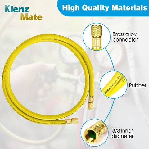 72 Inch 3/8 Inch HVAC Vacuum Hose Pro Grade With Standard 3/8 X 3/8 Flare Fittings Low Resistance High Flow Yellow