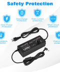 Adjustable DC Power Supply 3V To 12V 12A 144W With 14 Tips And Polarity Converter showing safety protection features
